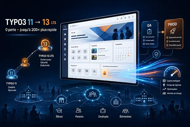 Modernisation d’une plateforme institutionnelle de TYPO3 11 vers TYPO3 13 LTS avec optimisation des performances