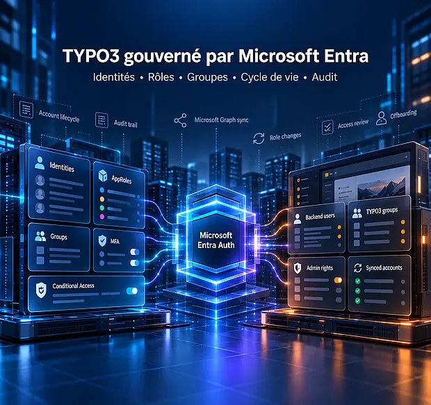 Extension Microsoft Entra pour TYPO3 développée par Agence Lex pour sécuriser l’accès au backend TYPO3